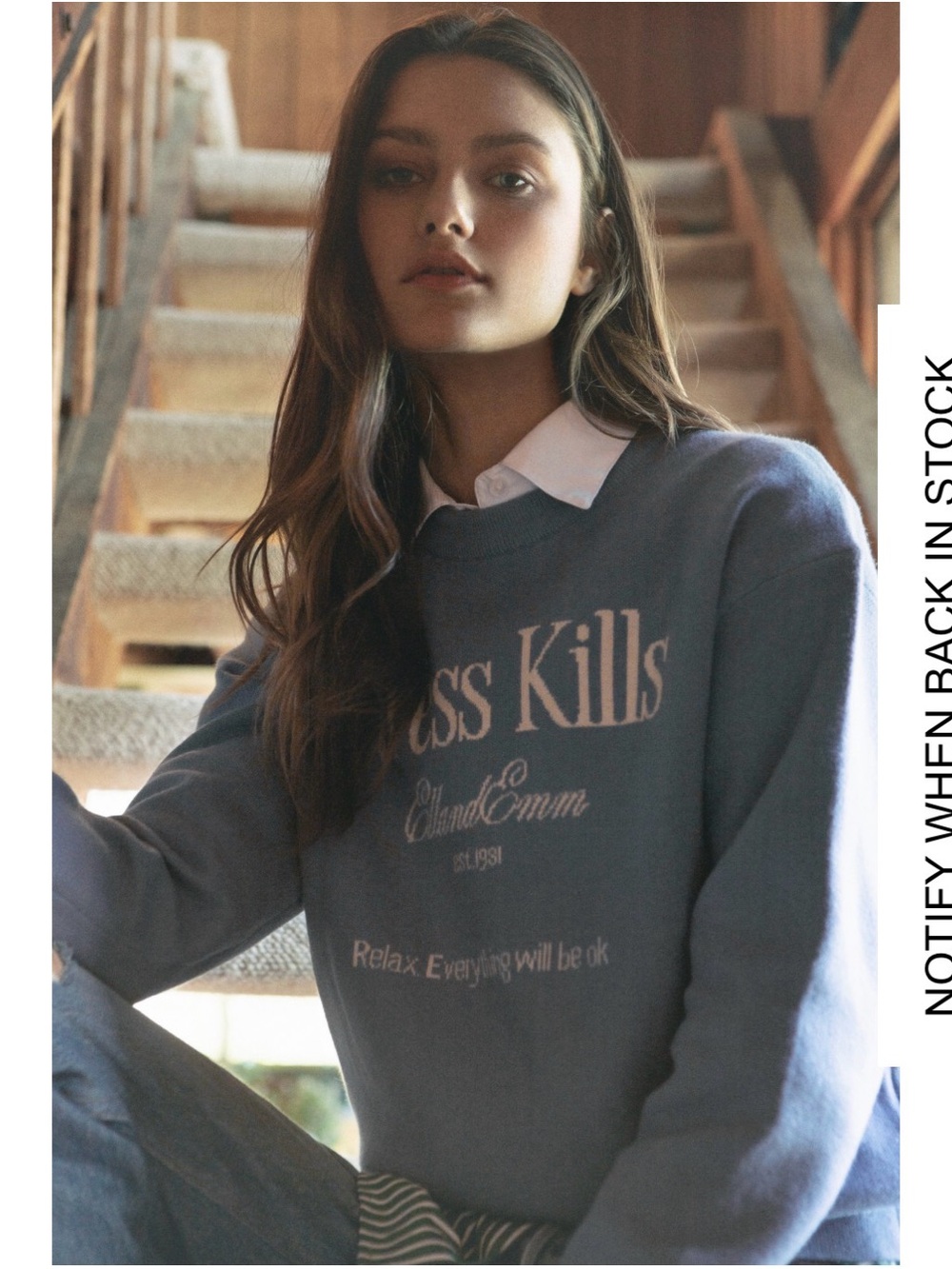 Crewneck Graphic Sweater in Dusty Blue